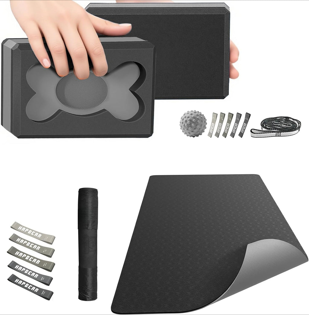 Extra Wide Yoga Mat Set with Blocks & Bands