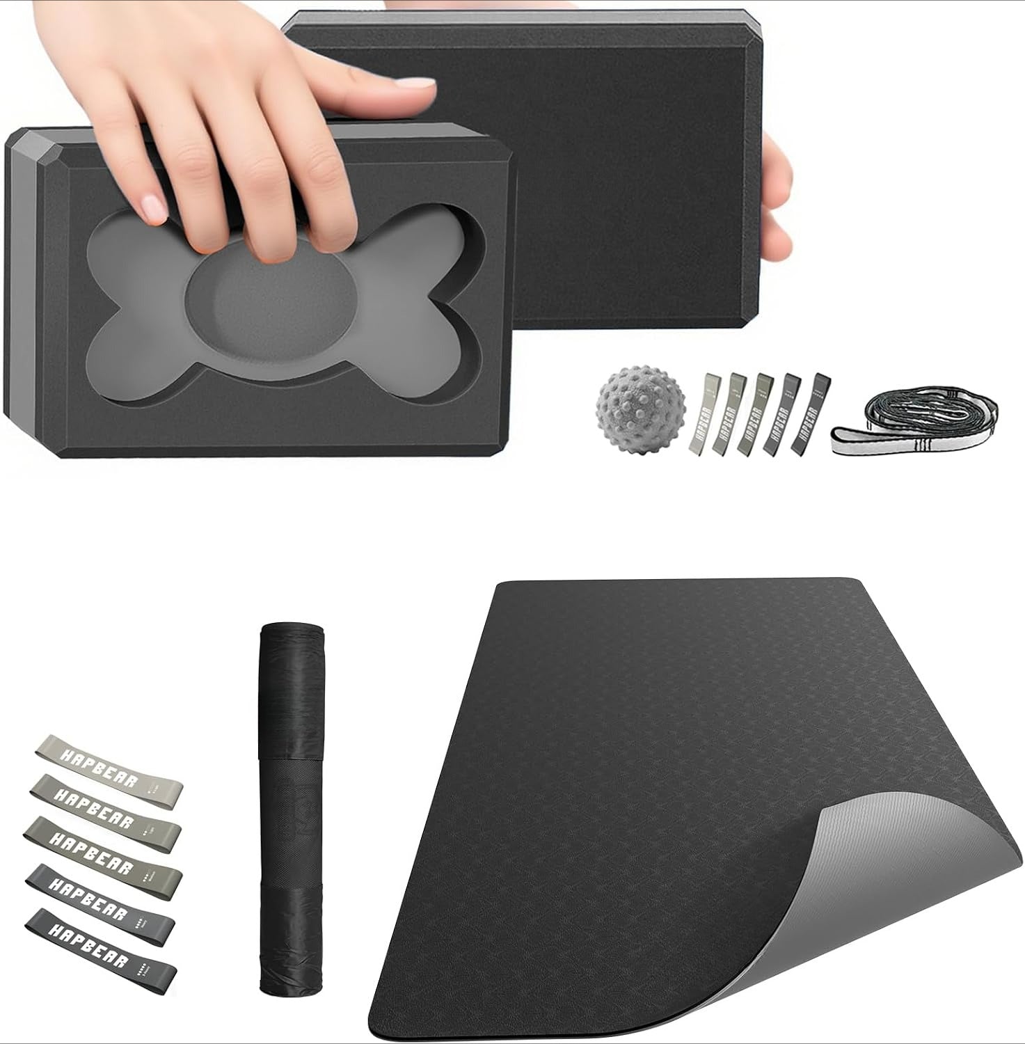 Extra Wide Yoga Mat Set with Blocks & Bands
