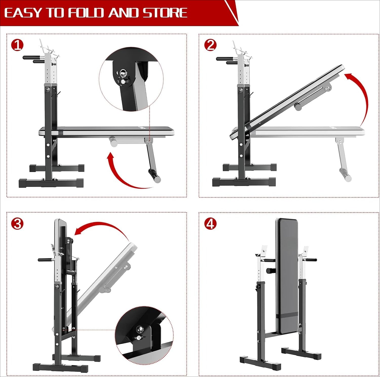 Foldable Weight Bench with Squat Rack & Dip Station