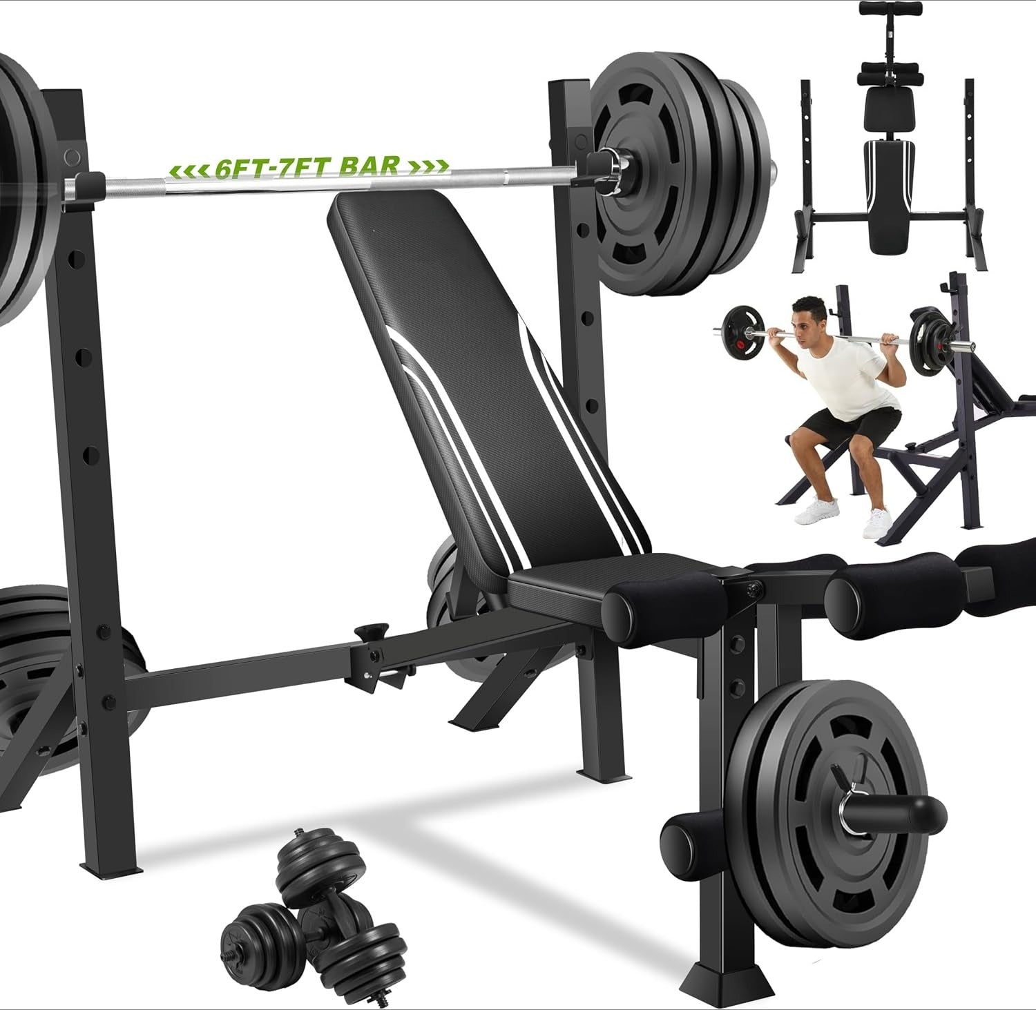 Olympic Weight Bench with Squat Rack & Leg Attachments