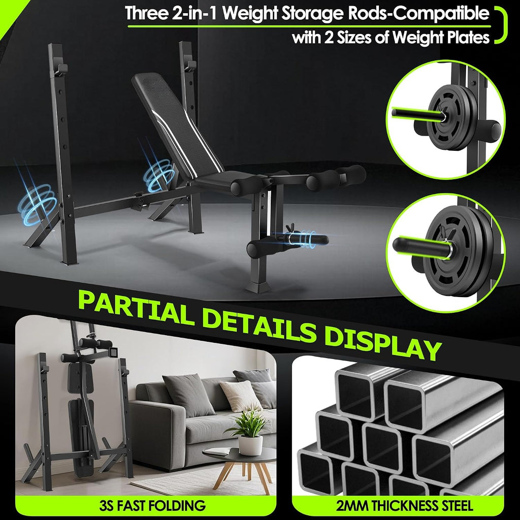 Olympic Weight Bench with Squat Rack & Leg Attachments