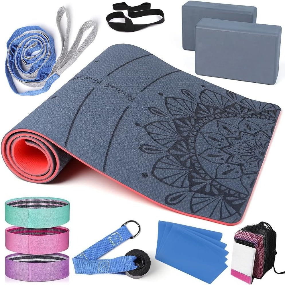 Beginner Yoga Kit with Mat Blocks & Bands