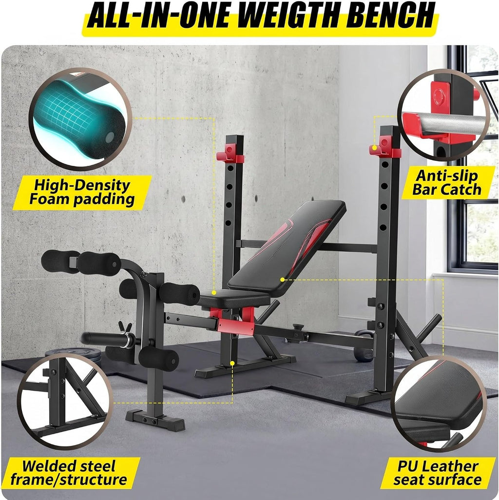 Heavy Duty Foldable Olympic Weight Bench with Rack
