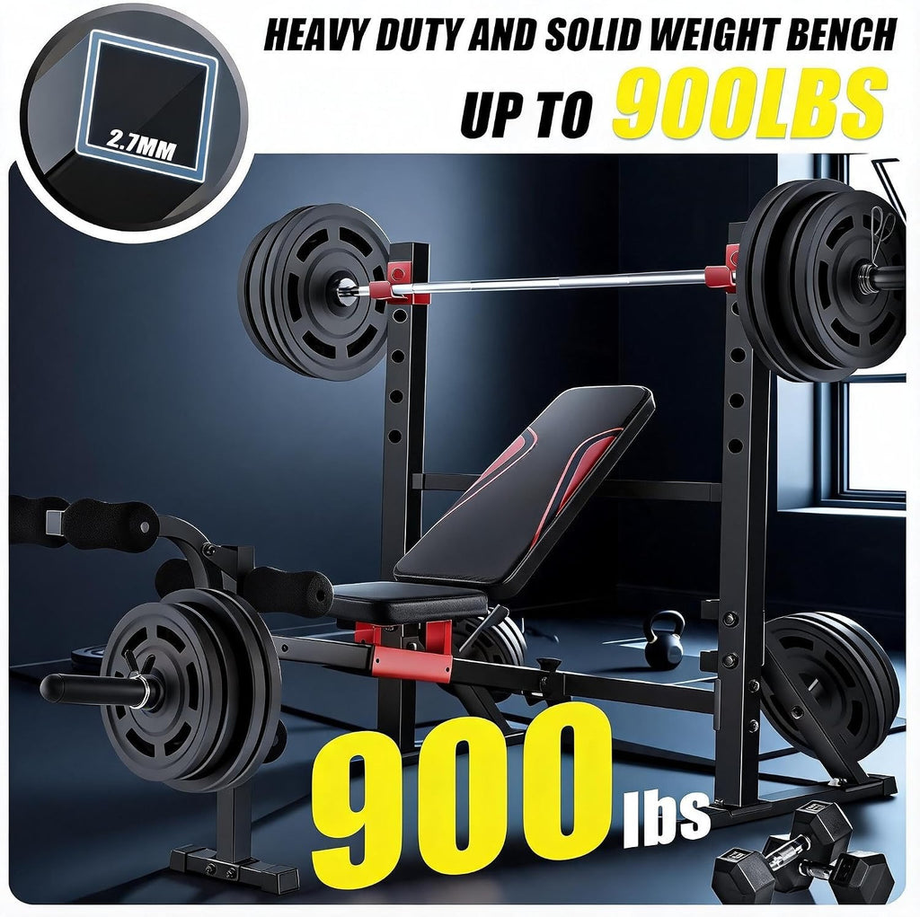 Heavy Duty Foldable Olympic Weight Bench with Rack