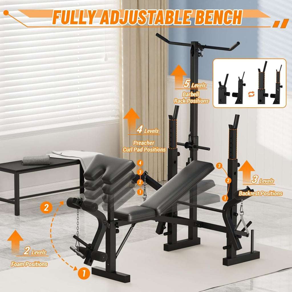 7-in-1 Foldable Olympic Weight Bench Set