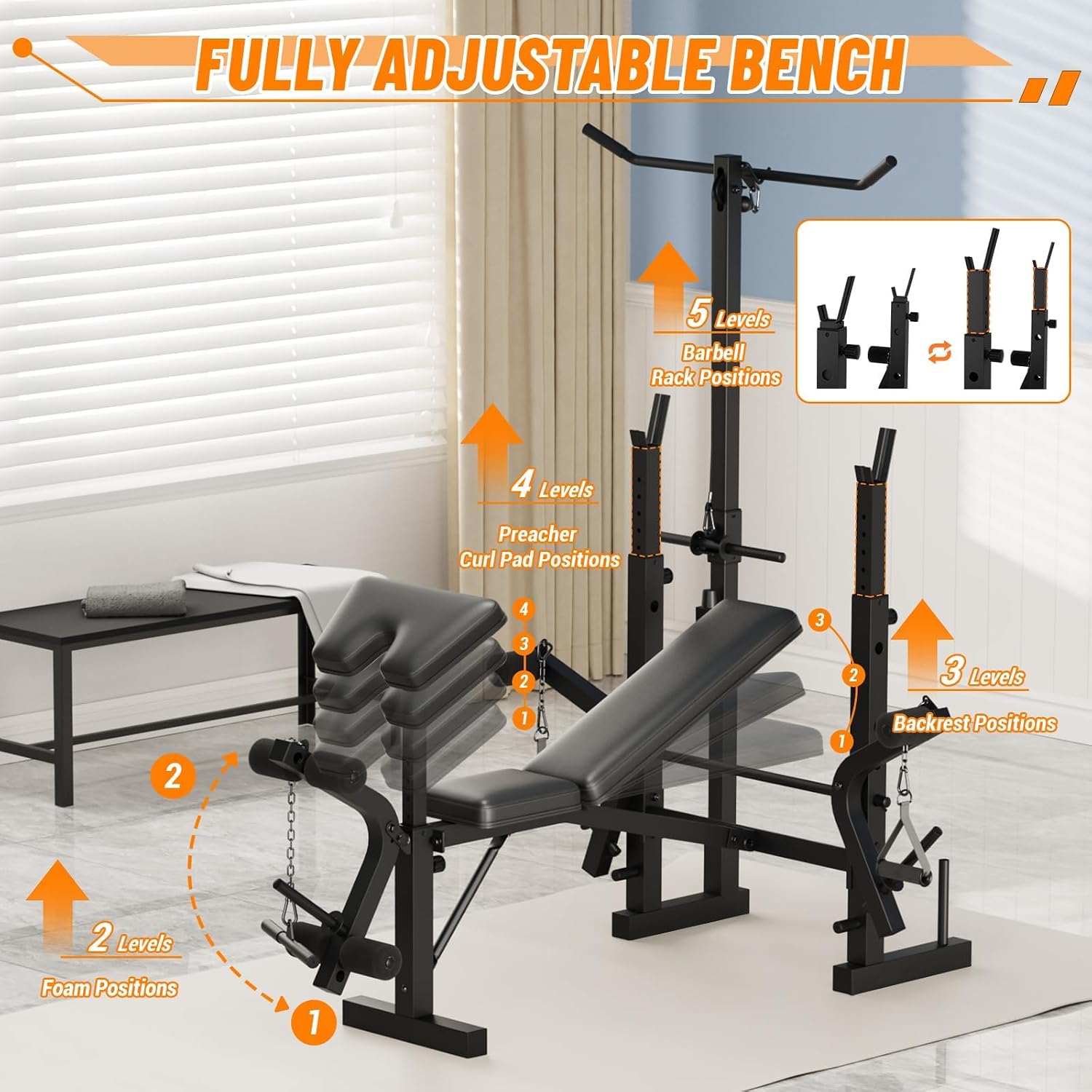 7-in-1 Foldable Olympic Weight Bench Set