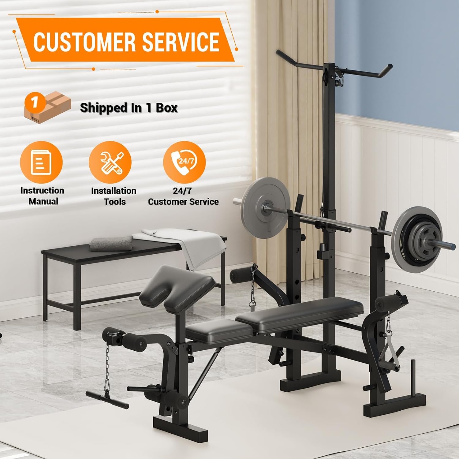 7-in-1 Foldable Olympic Weight Bench Set