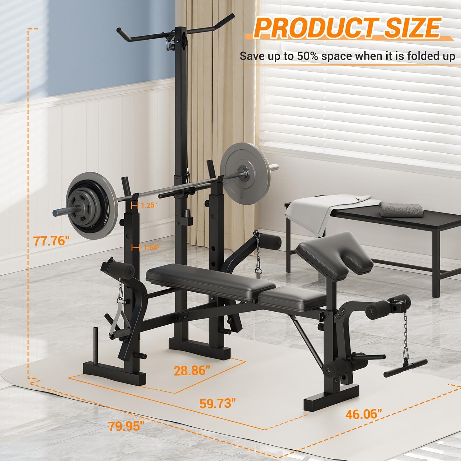 7-in-1 Foldable Olympic Weight Bench Set