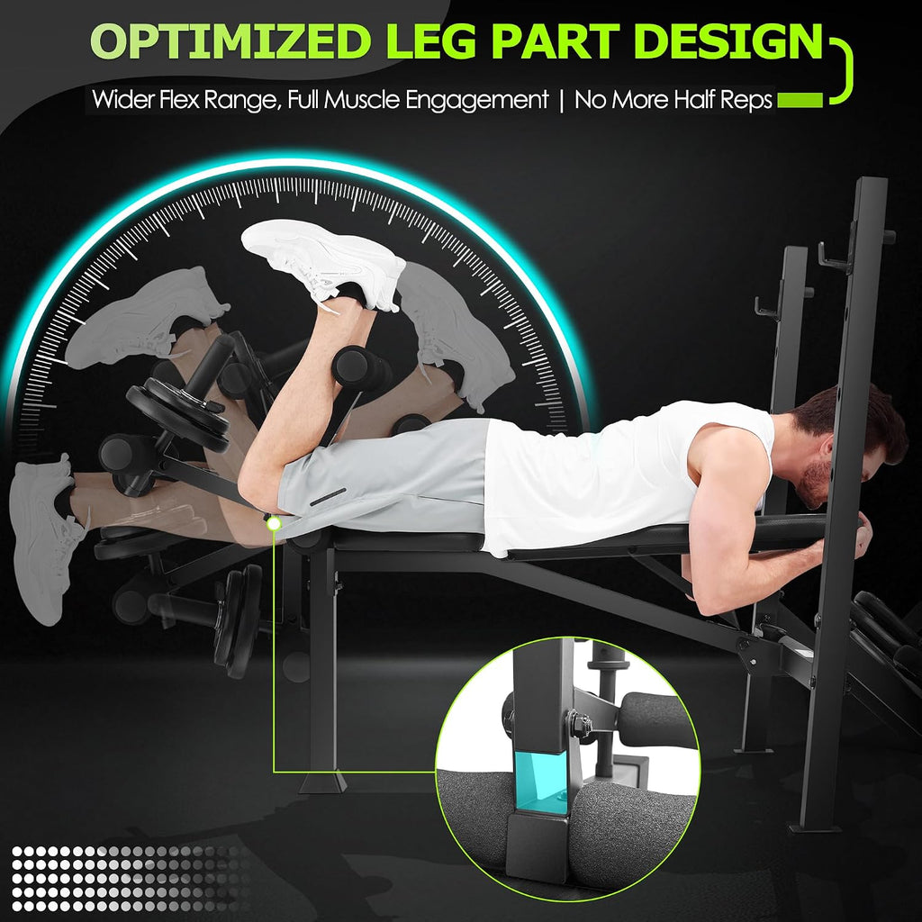 Olympic Weight Bench with Squat Rack & Leg Attachments