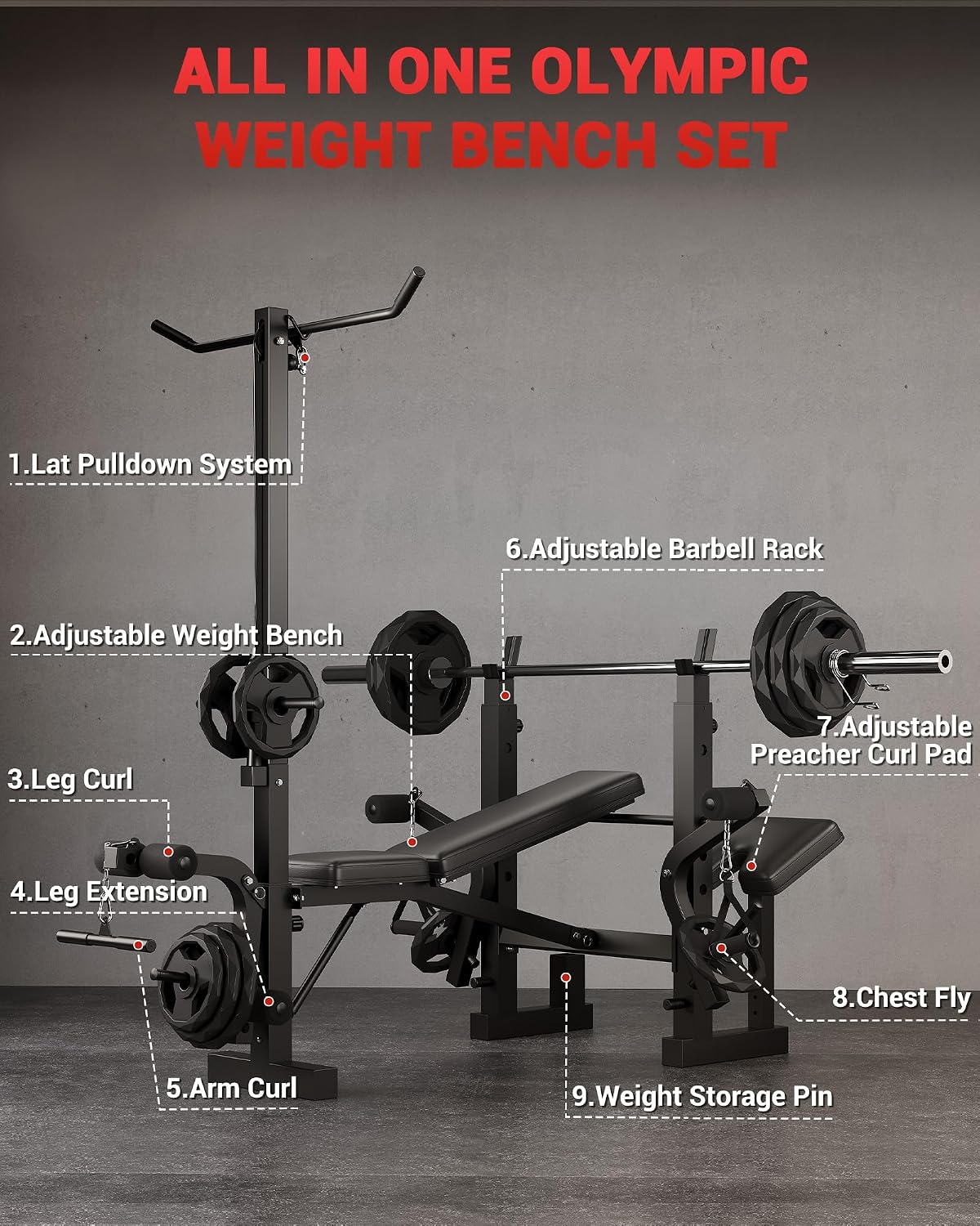 8-in-1 Foldable Multi-Function Weight Bench
