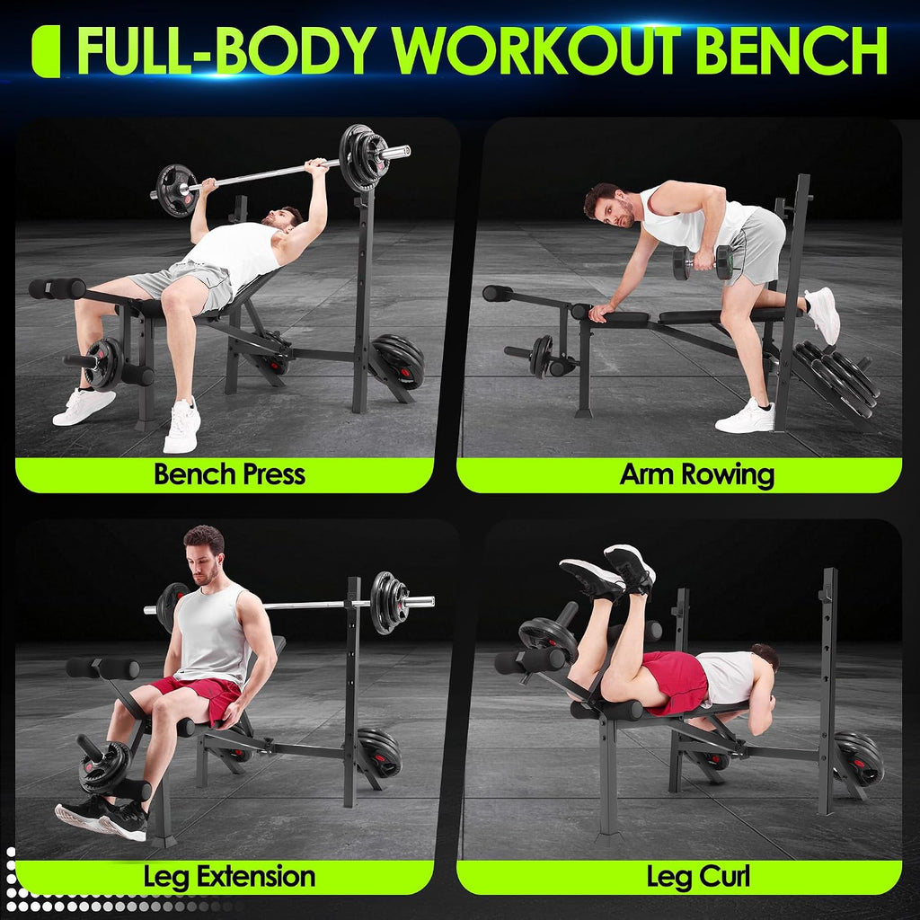 Olympic Weight Bench with Squat Rack & Leg Attachments