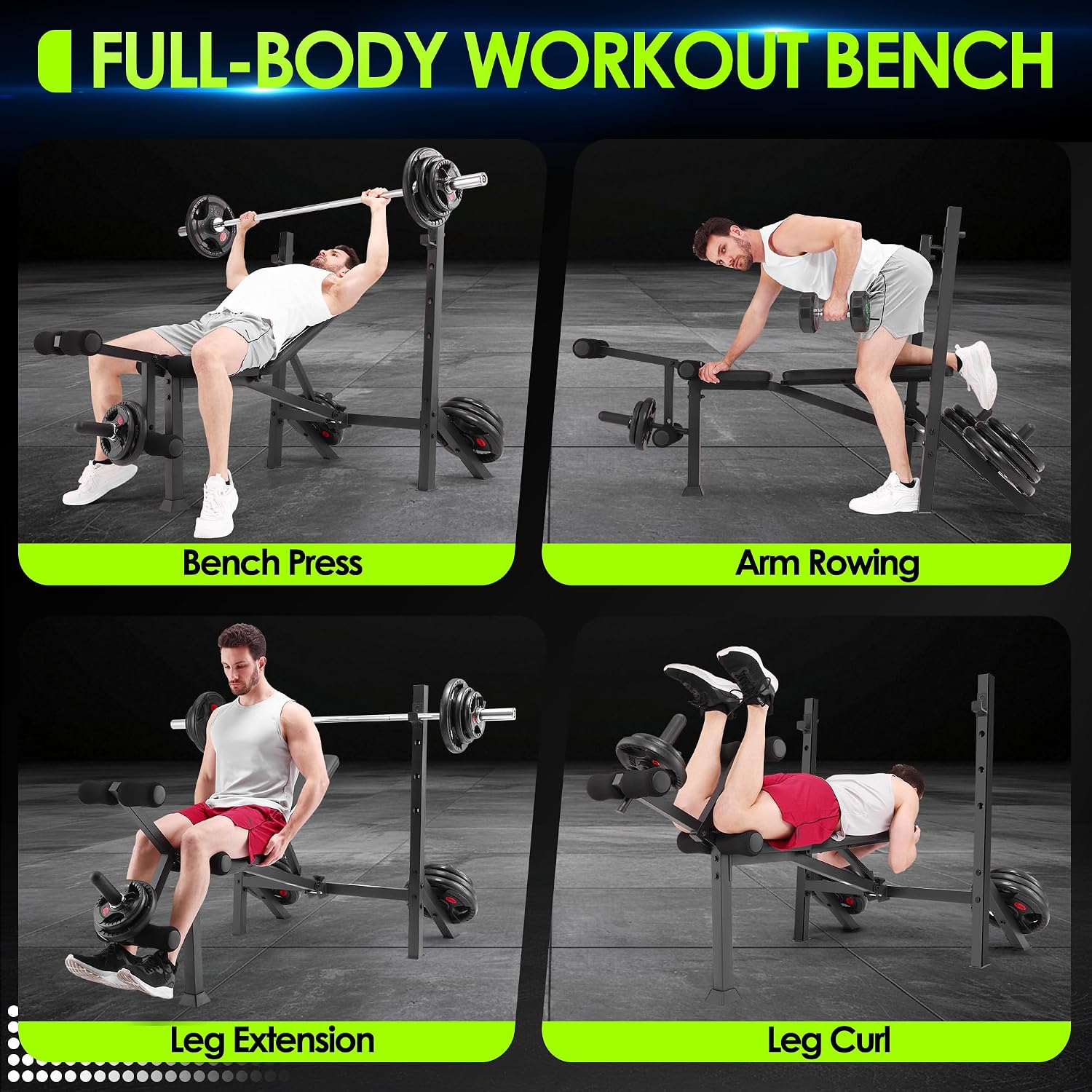 Olympic Weight Bench with Squat Rack & Leg Attachments