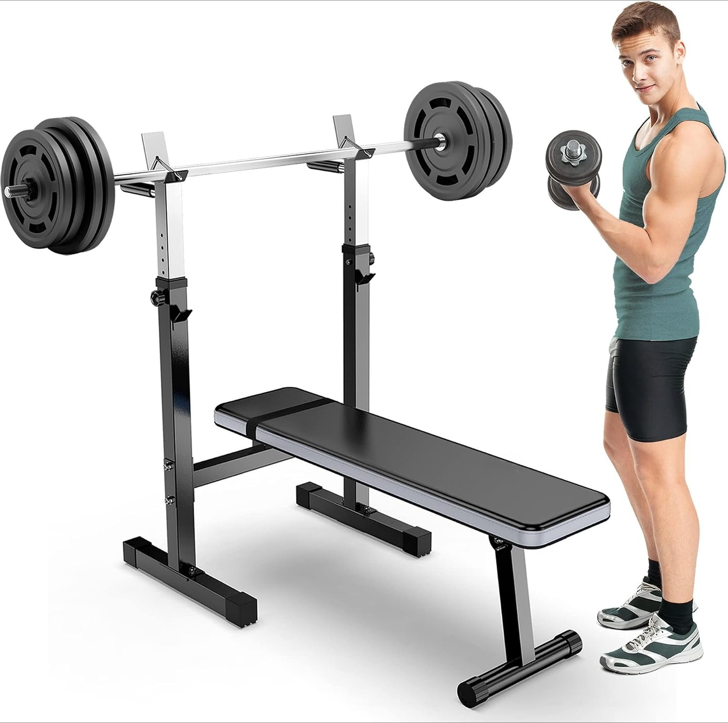 Foldable Weight Bench with Squat Rack & Dip Station