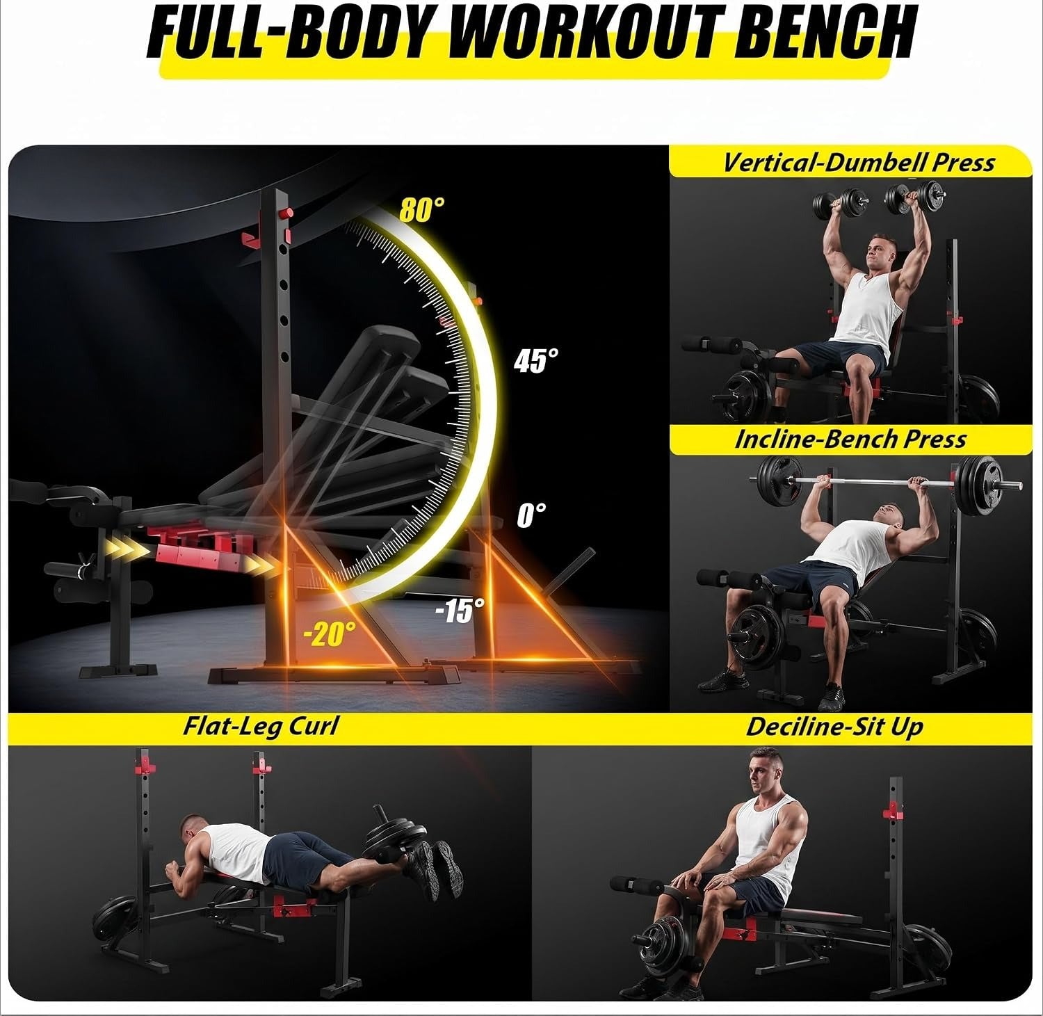 Heavy Duty Foldable Olympic Weight Bench with Rack