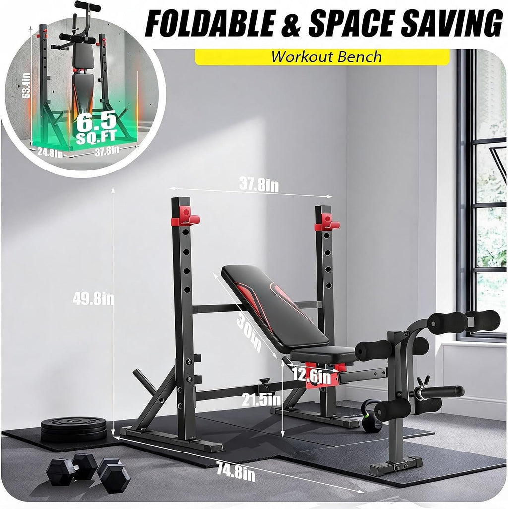 Heavy Duty Foldable Olympic Weight Bench with Rack