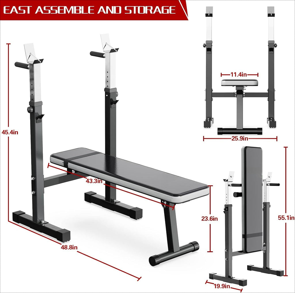 Foldable Weight Bench with Squat Rack & Dip Station