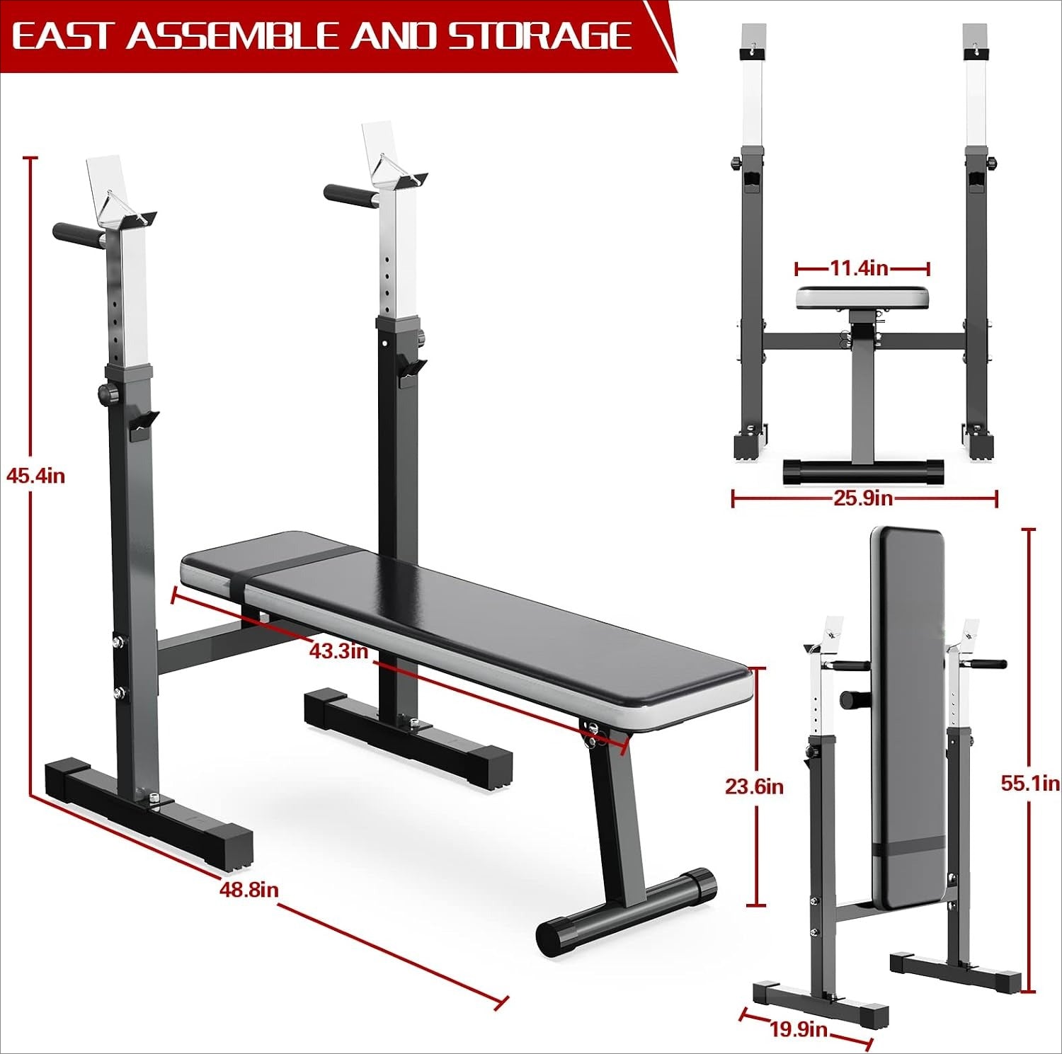 Foldable Weight Bench with Squat Rack & Dip Station