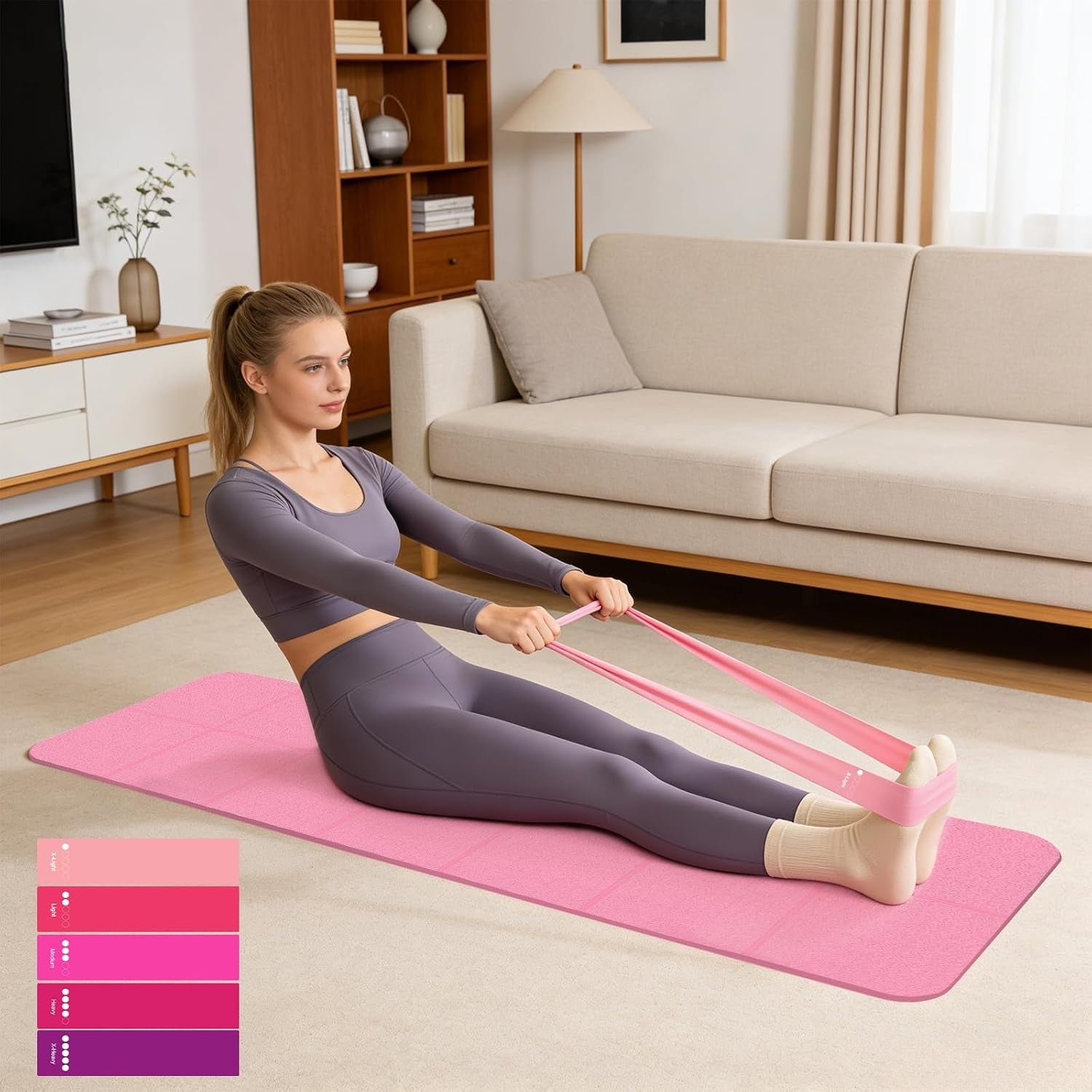 TPE Yoga Mat with Bands & Sliding Discs