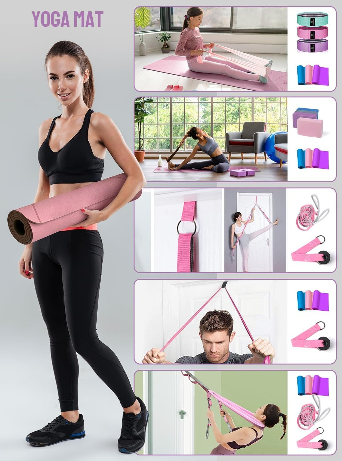 Beginner Yoga Kit with Mat Blocks & Bands